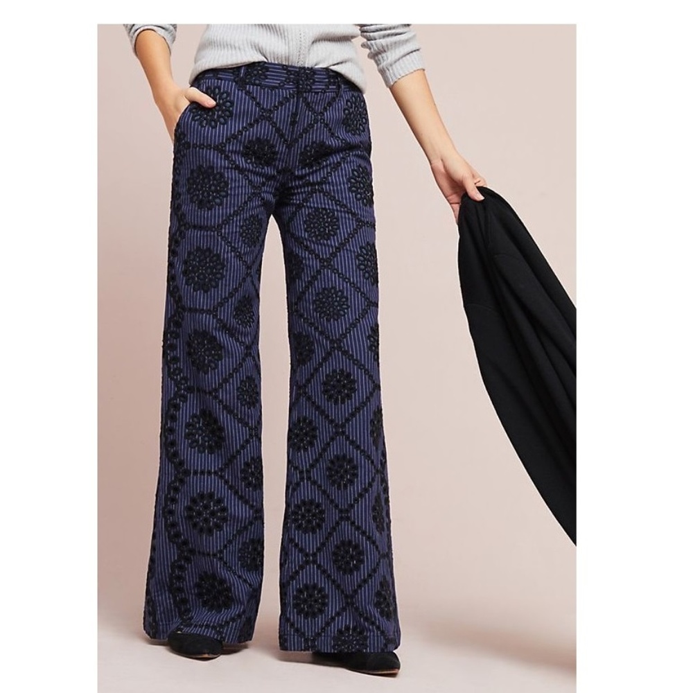 Anthropologie Embroidered Eyelet Wide-Leg - Picture 5 of 9